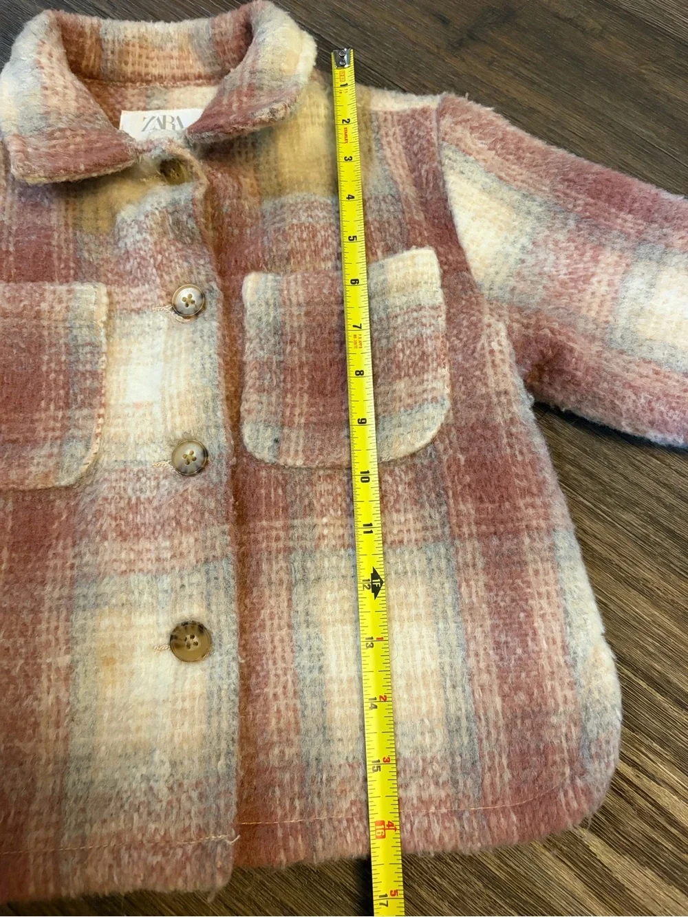 Zara Pink Plaid Wool Blend Oversized Quilted Lined Jacket Girls 2-3 Years